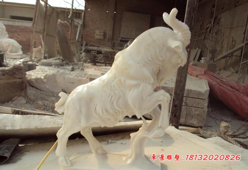 汉白玉山羊石雕，公园动物石雕