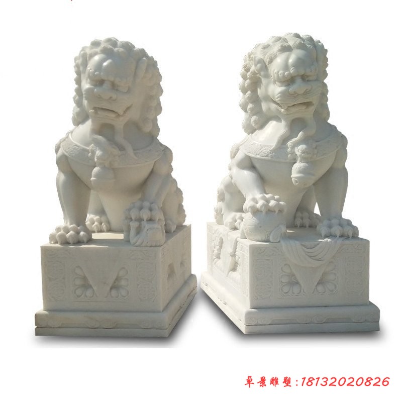 汉白玉石狮子门口狮子石雕 