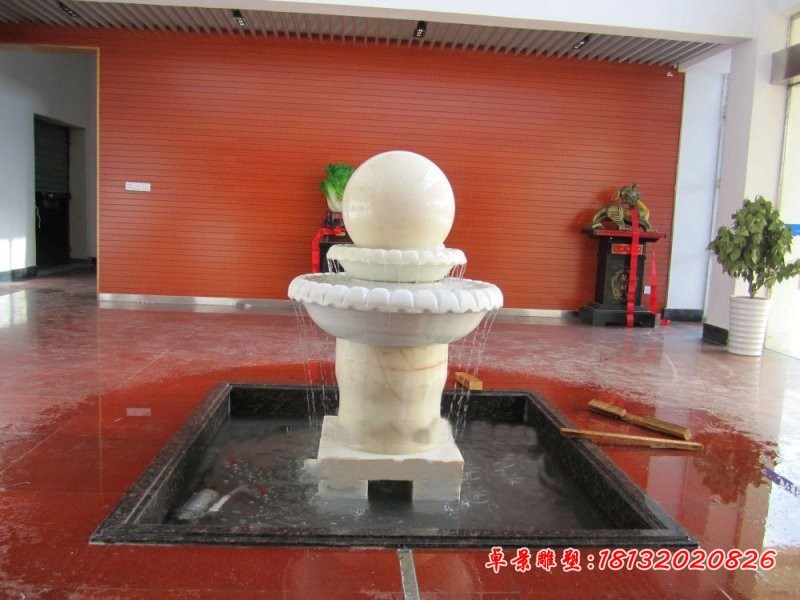 汉白玉双层风水球石雕 酒店大堂喷泉石雕