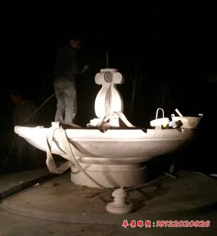 汉白玉双层欧式喷泉石雕  别墅石雕喷泉 