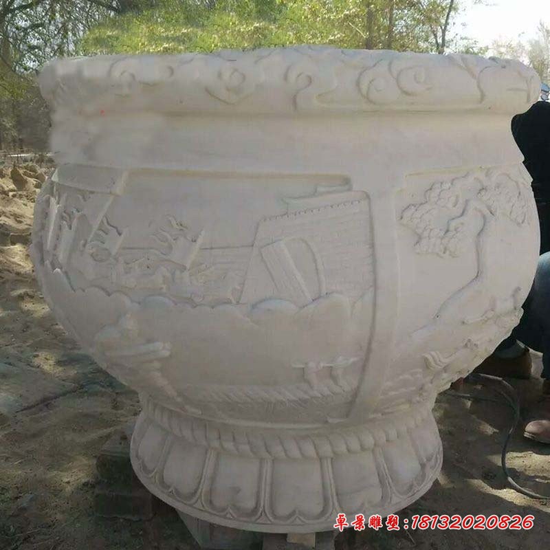 汉白玉水缸石雕 ，公园石水缸