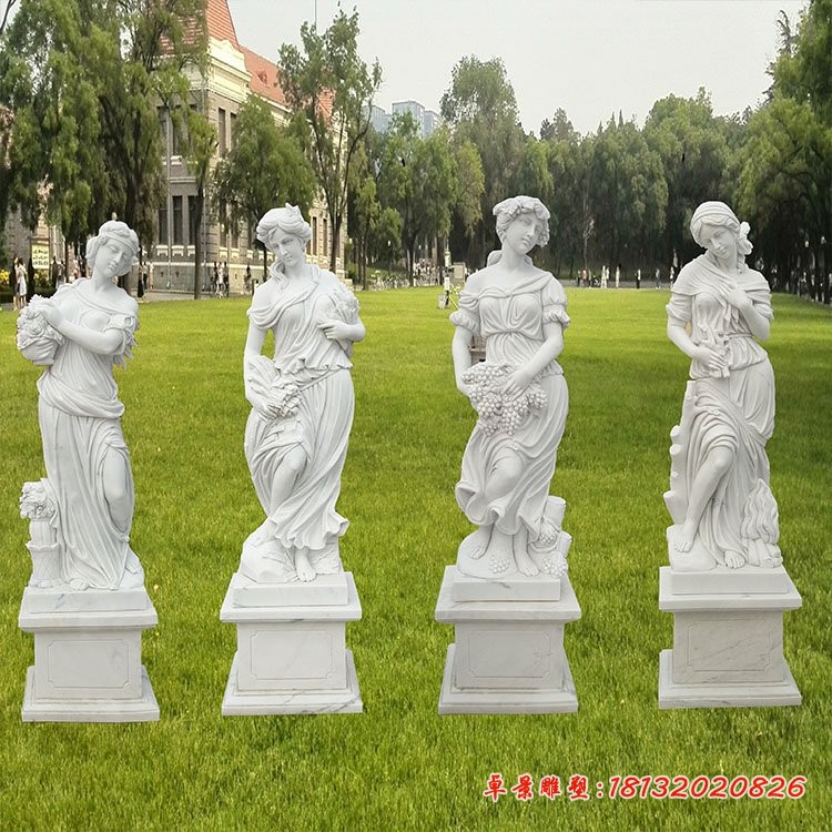汉白玉四季神，西方人物石雕