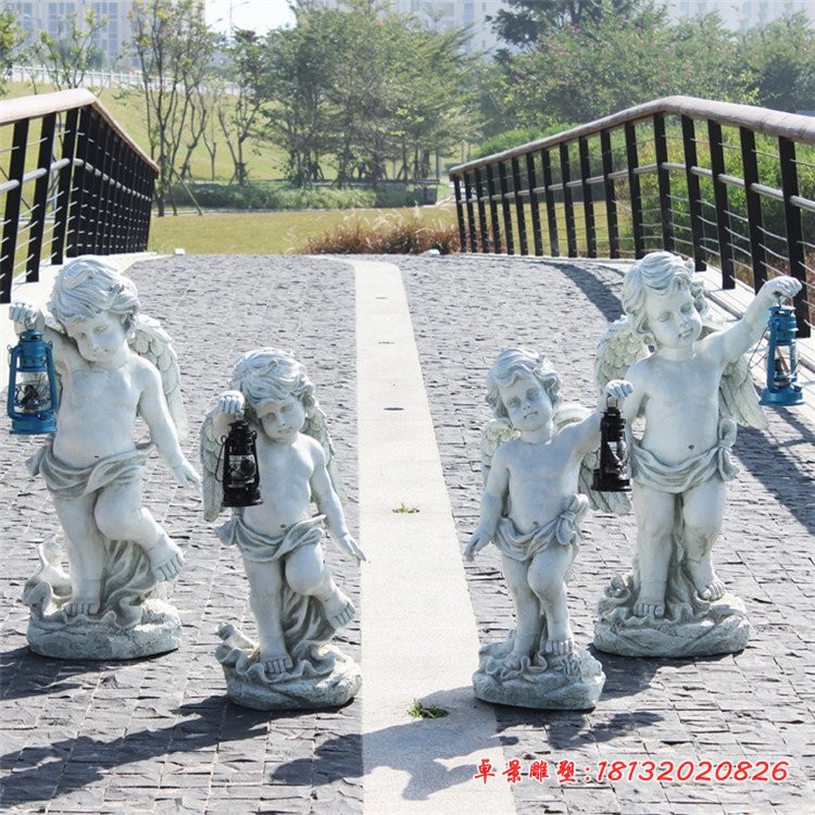 汉白玉提灯的小天使西方人物石雕