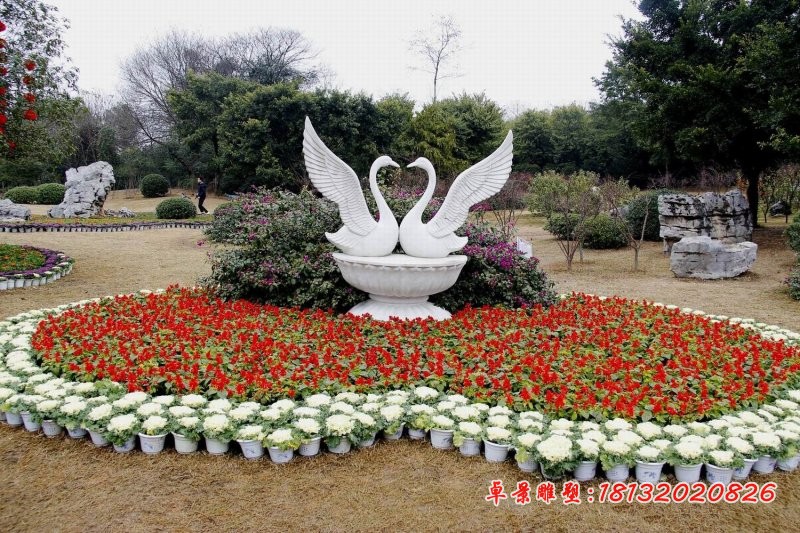 汉白玉天鹅，公园动物石雕