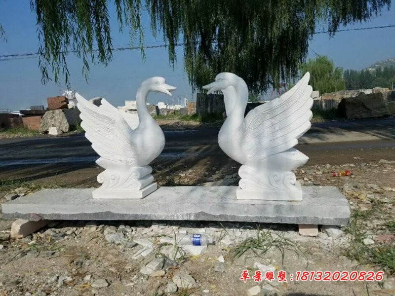 汉白玉天鹅石雕，公园动物石雕