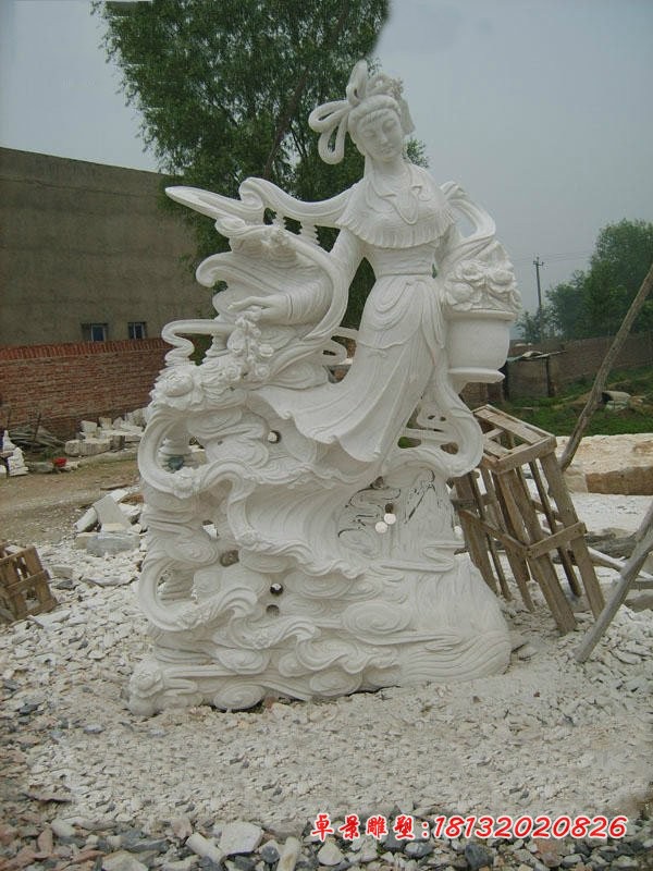 汉白玉天女散花石雕，古代神话人物石雕