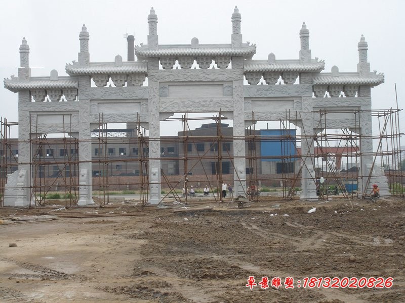 汉白玉五门牌楼雕塑 校园牌坊石雕