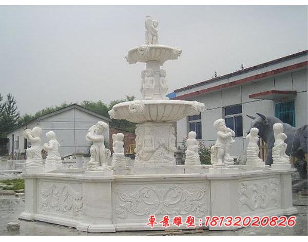 汉白玉西方儿童喷泉 欧式石雕喷泉