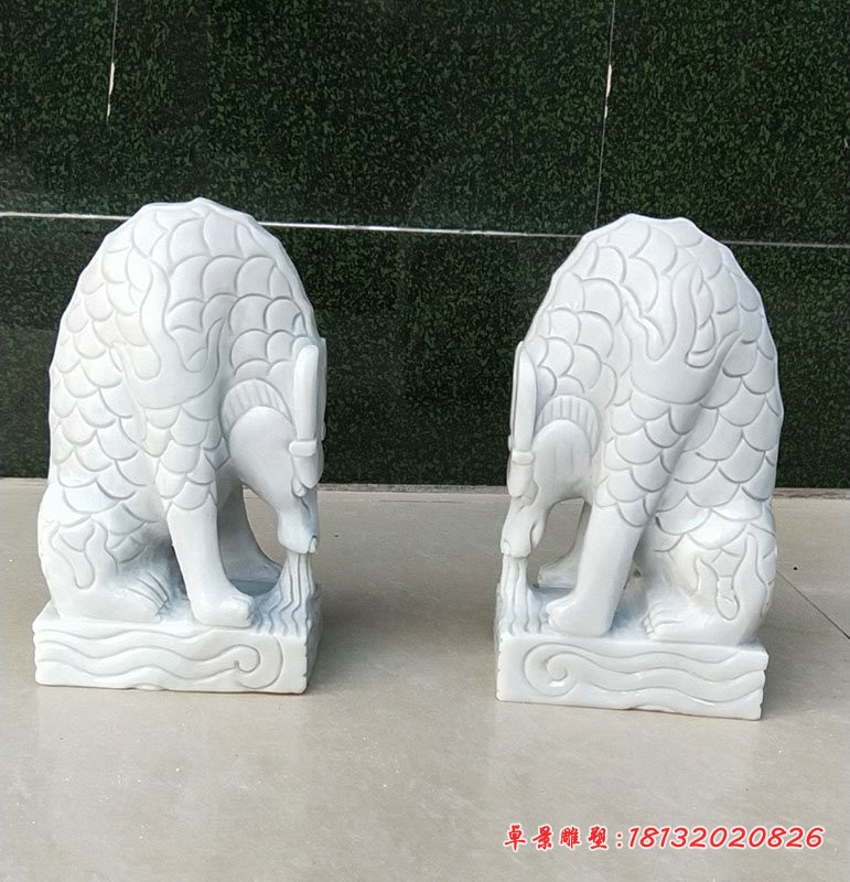 汉白玉吸水兽，古代神兽石雕 
