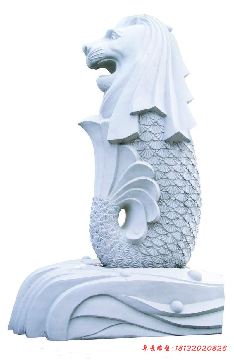 汉白玉鱼尾狮石雕 海边景观石雕