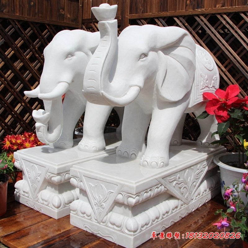 汉白玉招财大象门口大象石雕 