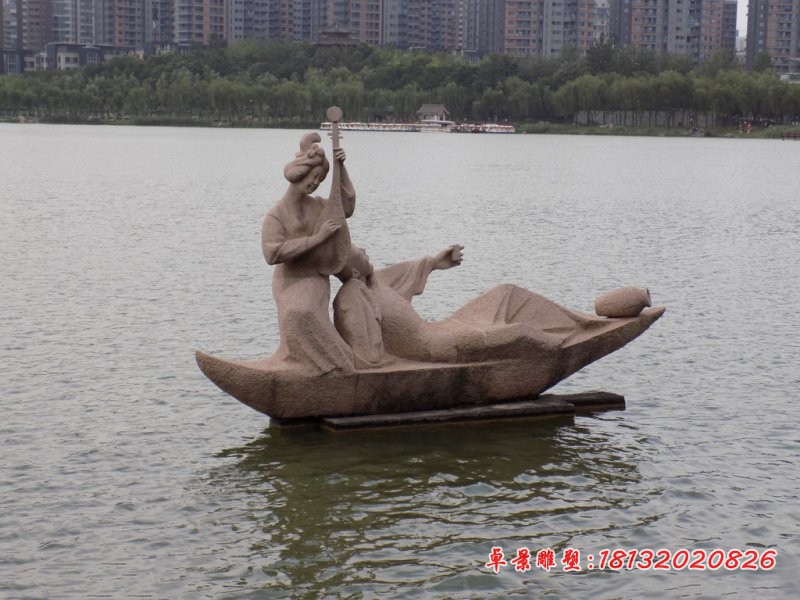 喝酒听曲的古代人物石雕，公园景观石雕 