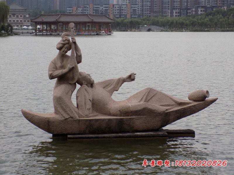 喝酒听曲的古代人物石雕，公园景观石雕