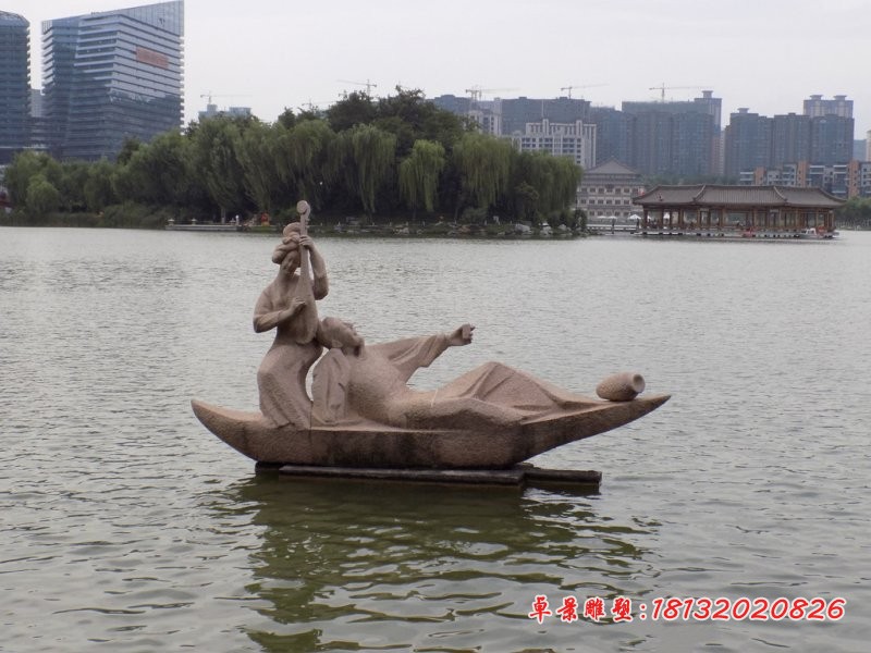 喝酒听曲的古代人物石雕，公园景观石雕 