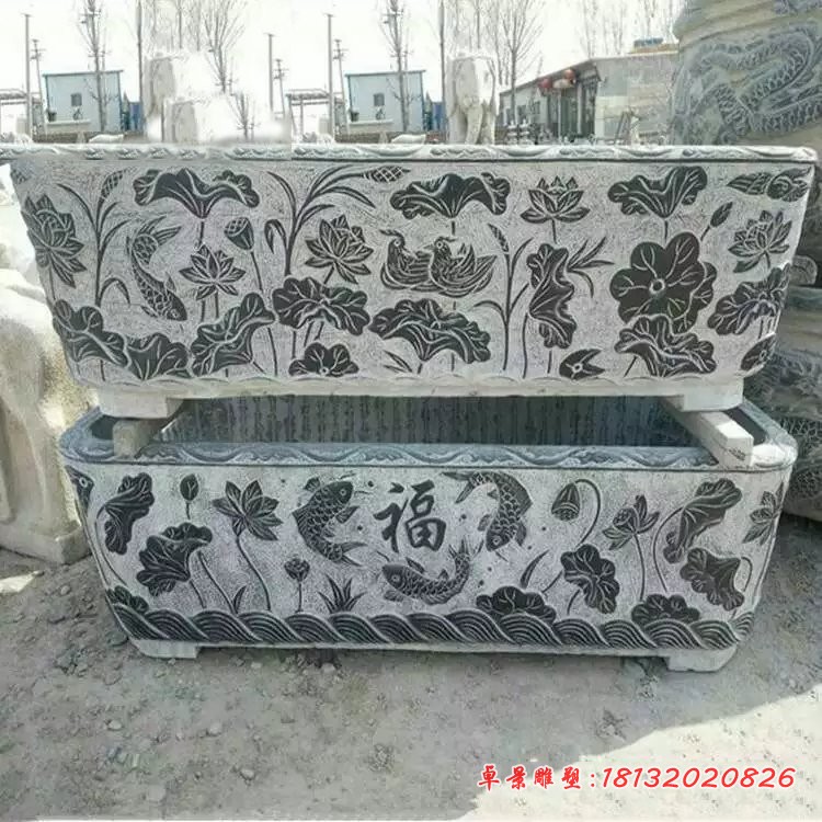 荷花水缸雕塑仿古石雕水缸