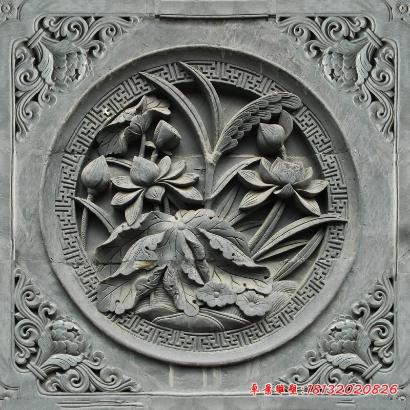 荷花石浮雕，公园墙壁浮雕