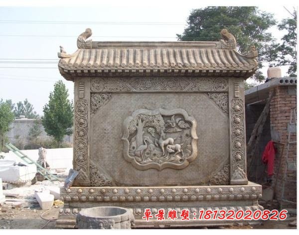 鹤鹿同春影壁石雕 公园景观石雕