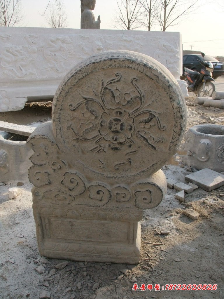 花朵花纹浮雕门口 青石仿古抱鼓石