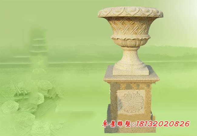 花岗岩花钵 公园花盆石雕 