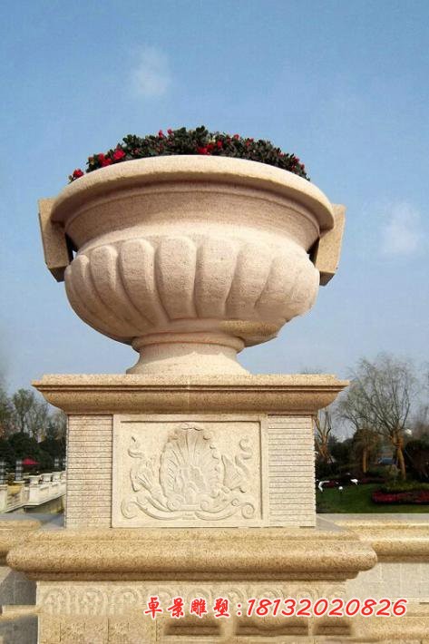 花岗岩花钵 公园花盆石雕 