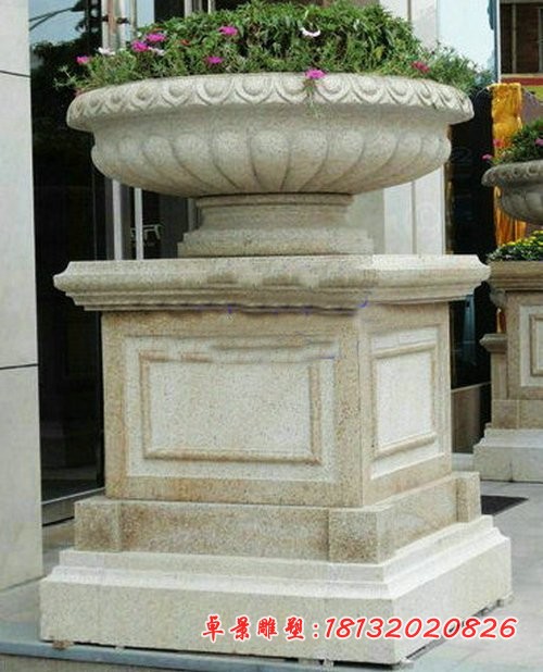 花岗岩花盆石雕 公园景观石雕 