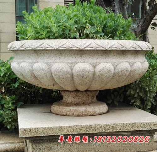 花岗岩花盆石雕 公园景观石雕 