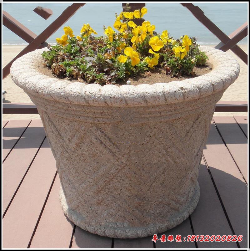 花岗岩花盆石雕 公园石雕花盆