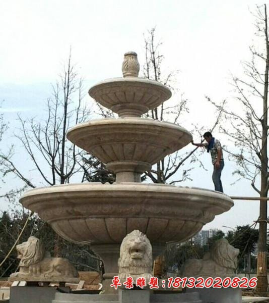 花岗岩三层喷泉  ， 公园石雕喷泉