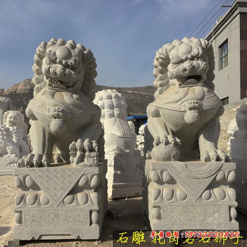 花岗岩狮子石雕，看门狮子石雕