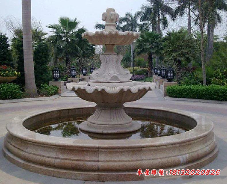 花岗岩双层喷泉石雕 公园景观雕塑