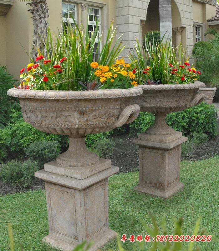 花盆石雕，公园景观雕塑