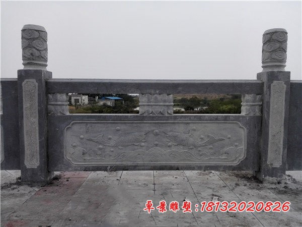 鲤鱼荷花浮雕栏板 河边石栏板 