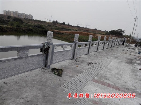 鲤鱼荷花浮雕栏板 河边石栏板 