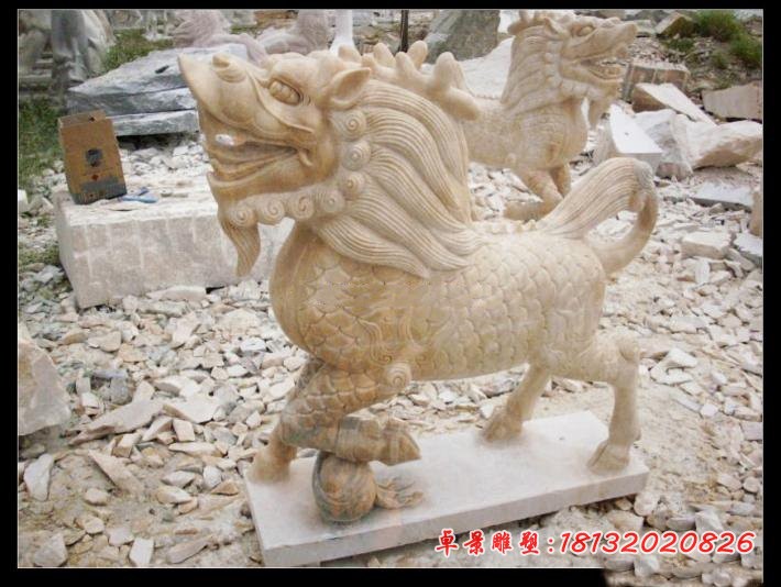 立式踩球麒麟石雕 门口麒麟石雕