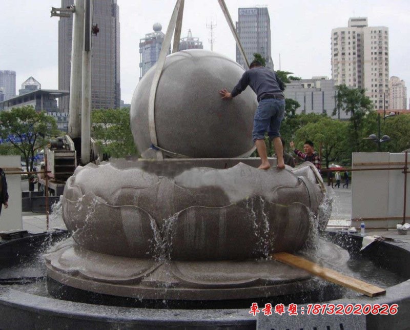 莲花风水球石雕广场风水球喷泉石雕