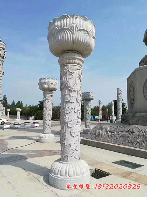 莲花浮雕石柱 寺庙石雕柱子 