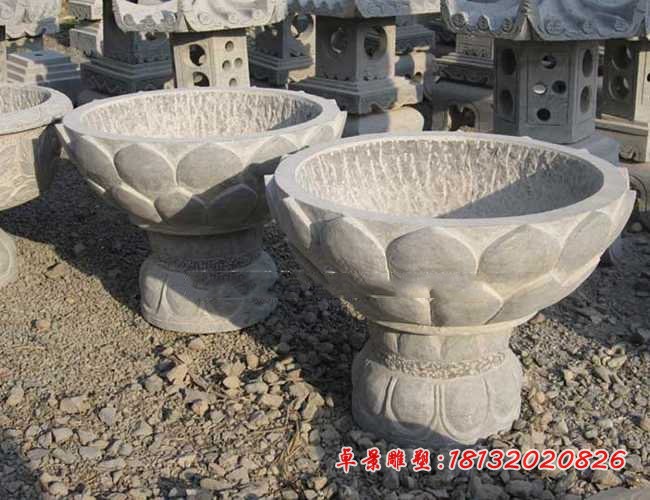 莲花花盆石雕 公园仿古花盆石雕