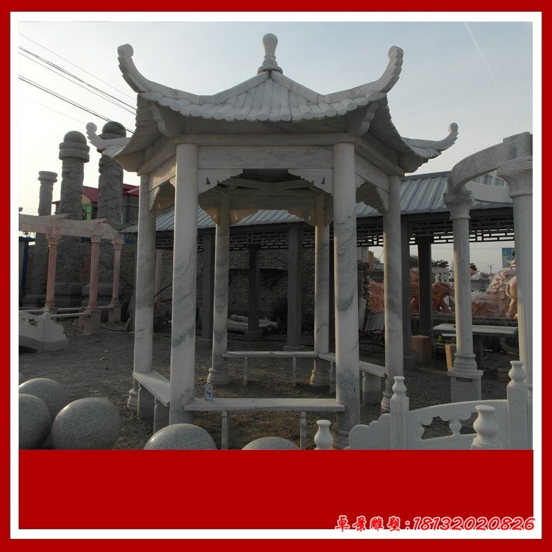 六角凉亭石雕 大理石公园凉亭 (2)