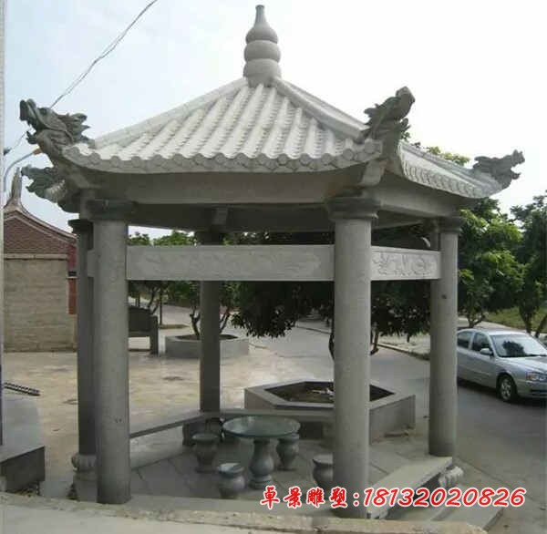 六角凉亭石雕 大理石凉亭雕塑