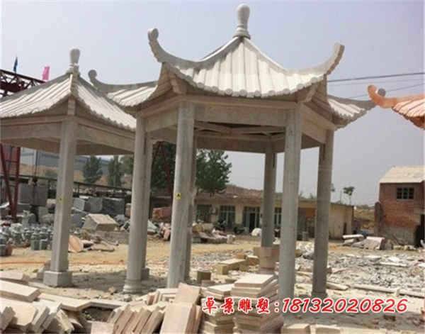 六角凉亭石雕 大理石凉亭雕塑 (2)