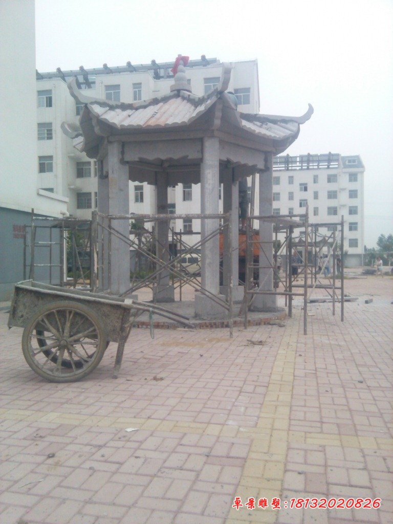 六角凉亭石雕，公园凉亭石雕