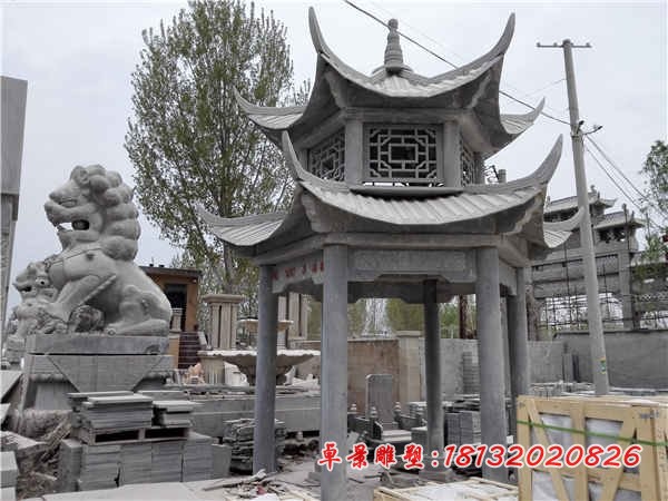 六角双层凉亭石雕 公园大理石亭子