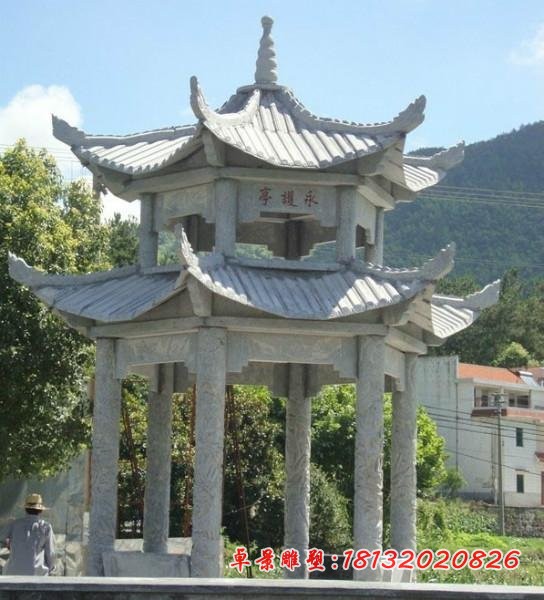 六角双层凉亭石雕 大理石公园凉亭雕塑