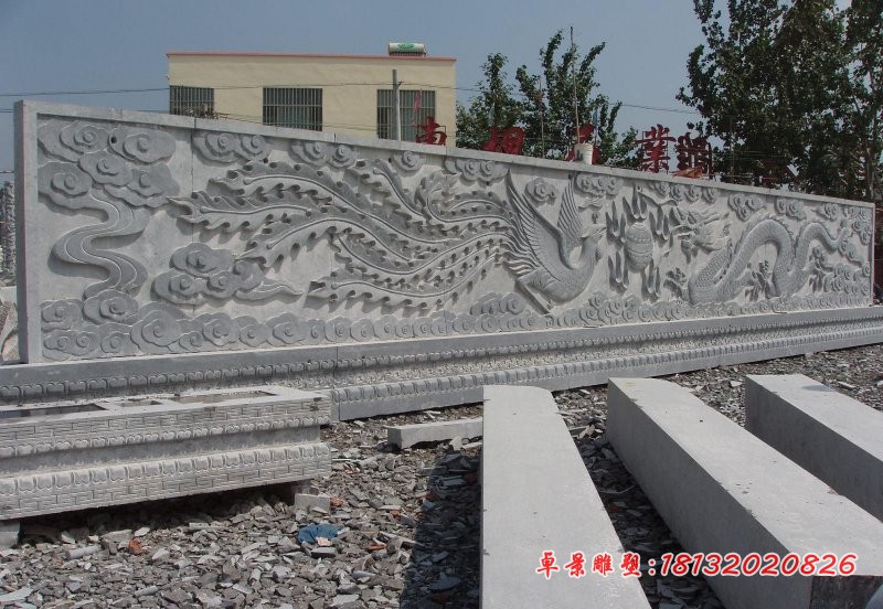 龙凤戏珠影壁石浮雕 青石影壁雕塑