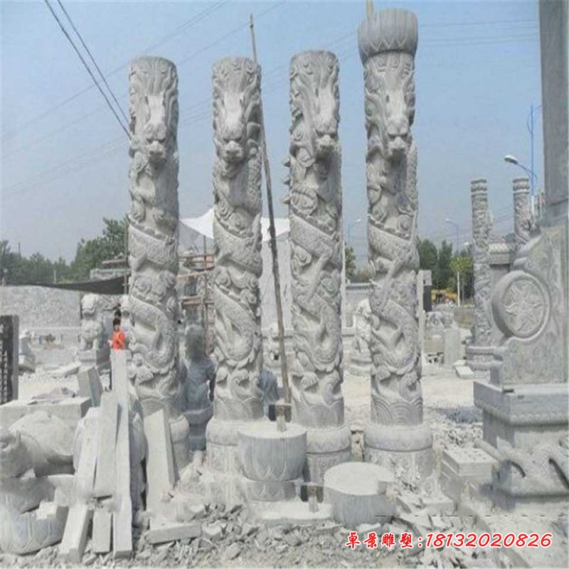 龙浮雕石柱， 大理石广场龙柱