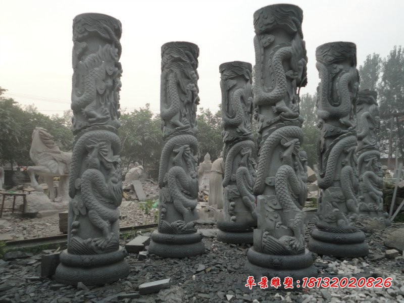 龙浮雕石柱 石雕盘龙柱