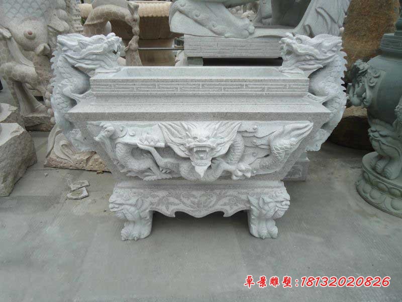 龙浮雕香炉石雕  寺庙大理石香炉