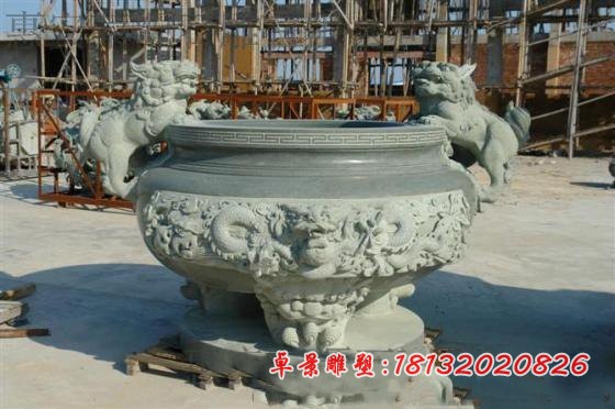 龙浮雕香炉 寺庙圆形香炉石雕