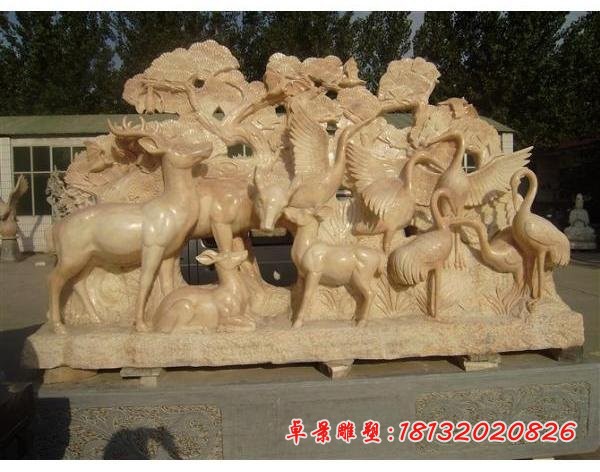 梅花鹿仙鹤石雕 公园鹤鹿同春石雕