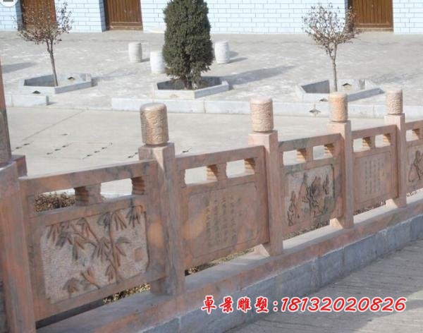 梅兰竹菊浮雕栏板 晚霞红公园栏板石雕